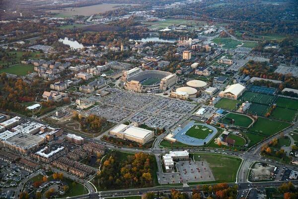 Aerial view of Notre Dame Campus from 2021