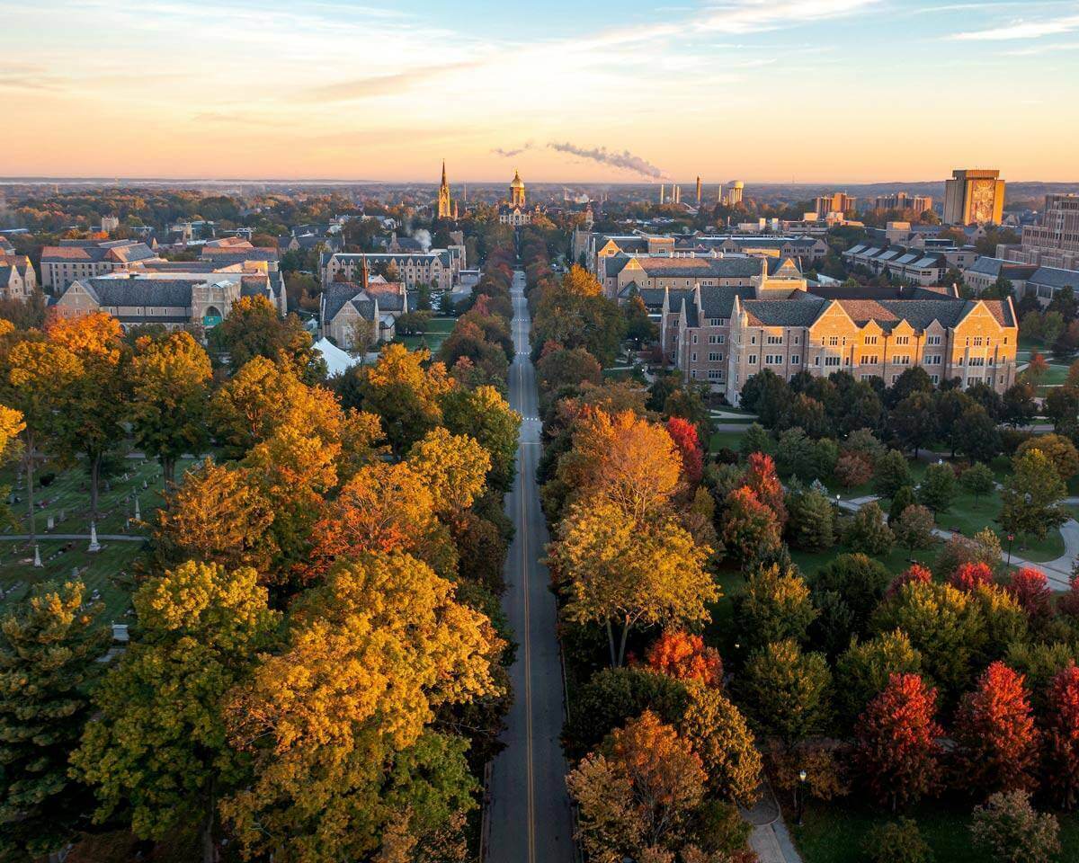 Aerial view of Notre Dame Avenue looking North toward campus
